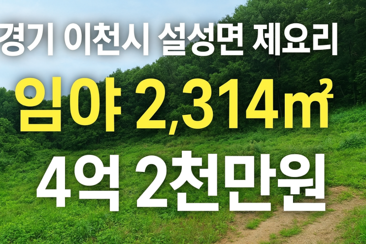  이천 설성면 제요리! 2,314 계획관리지역 임야 매매 (4.2억)