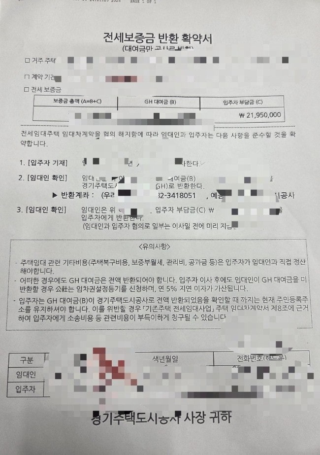 반환확약서(LH.GH)