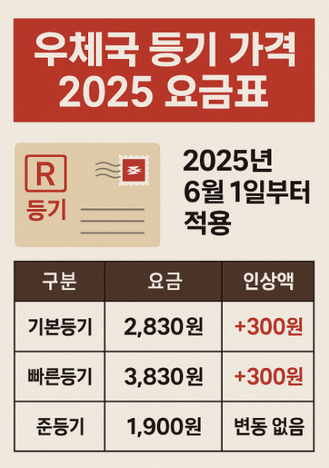  우체국 등기 가격 2025 요금표｜기본요금부터 빠른등기까지 총정리