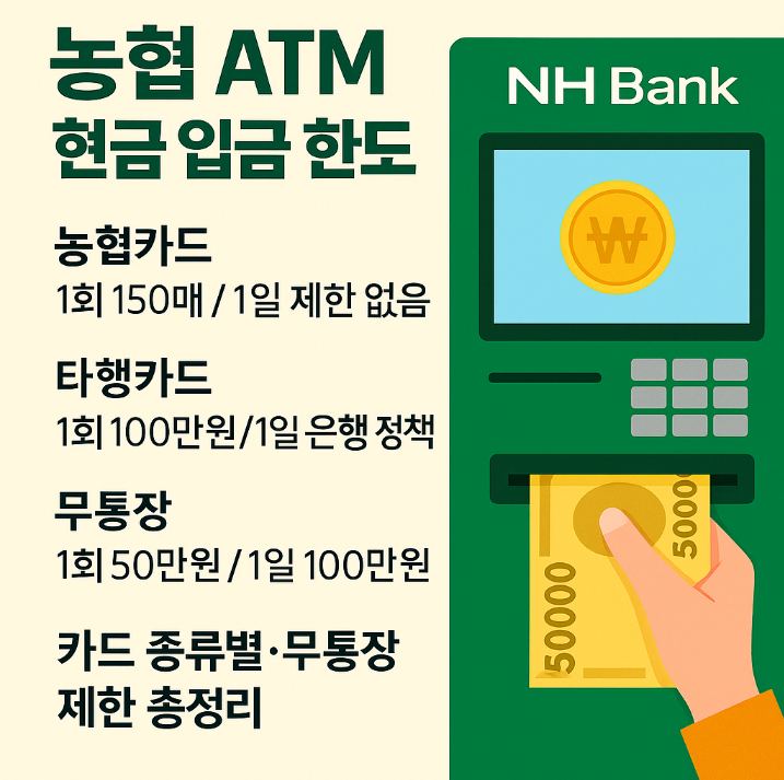  농협 ATM 현금 입금 한도｜카드 종류별·무통장 제한 총정리