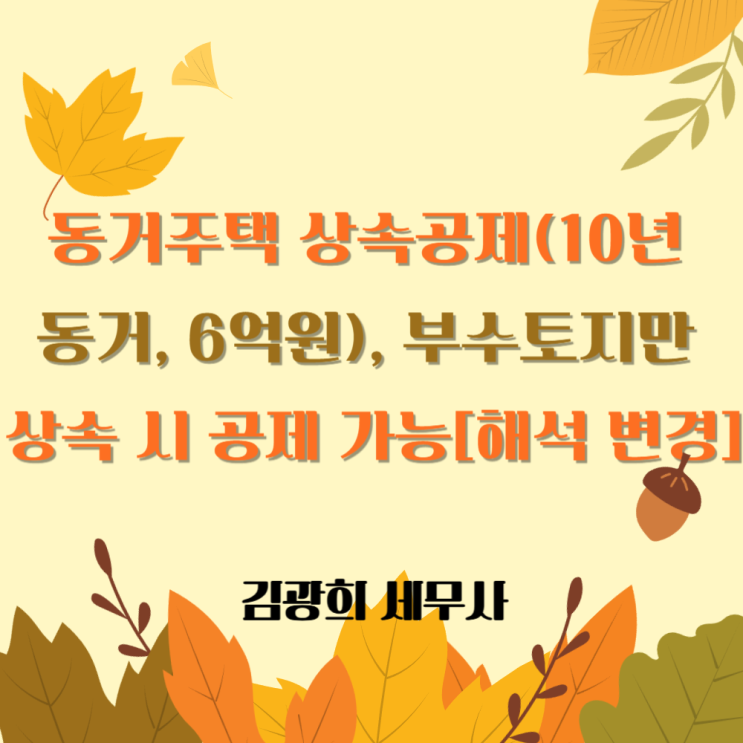  동거주택 상속공제(10년 동거, 6억원), 부수토지만 상속 시 공제 가능[국세청 해석 변경]