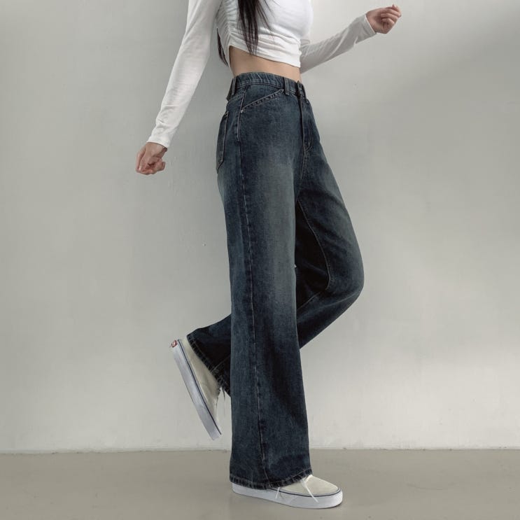  봄가을 데일리 와이드핏 밴딩 청바지 : 사선절개와 편안함을 모두 담은 여자 데님 팬츠 추천