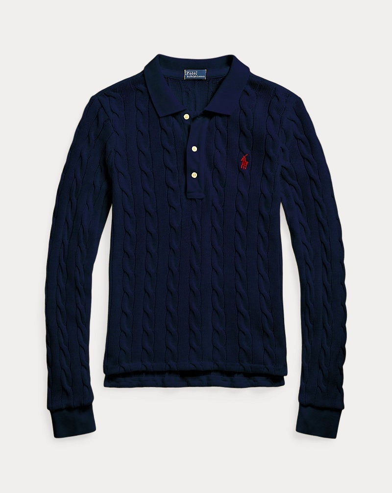 [판매종료] 폴로 랄프로렌 여성 케이블 니트 코튼 긴팔 폴로 셔츠 Cable-Knit Cotton Long-Sleeve Polo S....