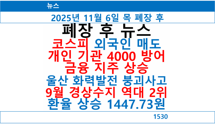 코스피 외국인 매도세 개인 기관 4000방어, 울산 화력발전 붕괴사고, ....
