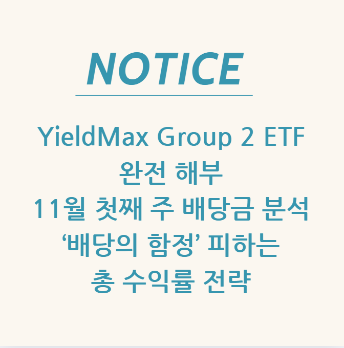  YieldMax Group 2 ETF 완전 해부 11월 첫째 주 배당금 분석 & ‘배당의 함정’ 피하는 총 수익률 전략