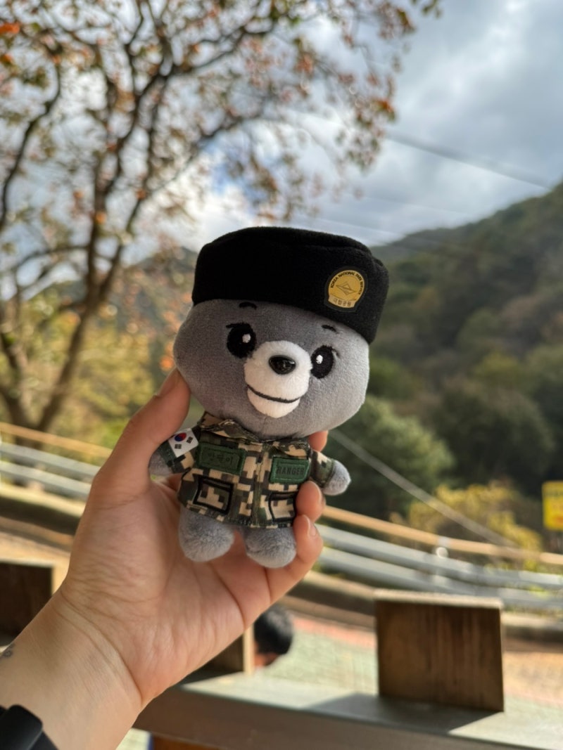 지리산 국립공원 굿즈샵 한정 밀리터리 반달이 국립공원공단 마스코트 반달이 키링 구매 후....