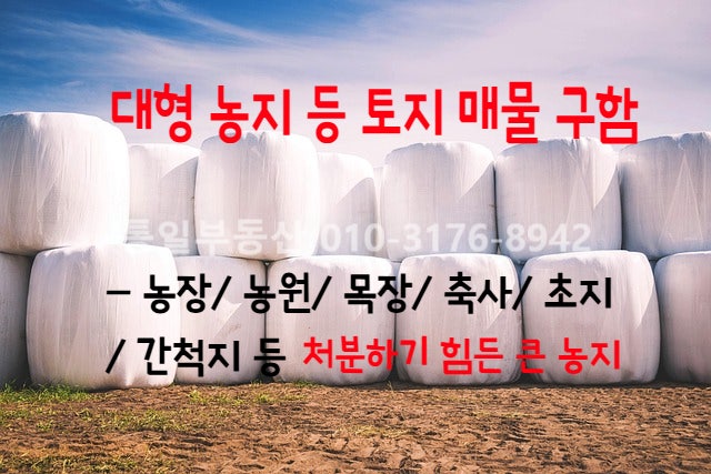  대형 농지 매매 물건 구함- 농장, 목장, 초지, 임야 등 넓은 토지 매수함