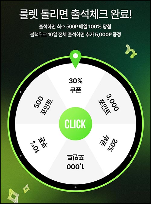 데상트 출석 룰렛 & 래플(적립금 및 경품)즉당_신규 12,000원~11.12