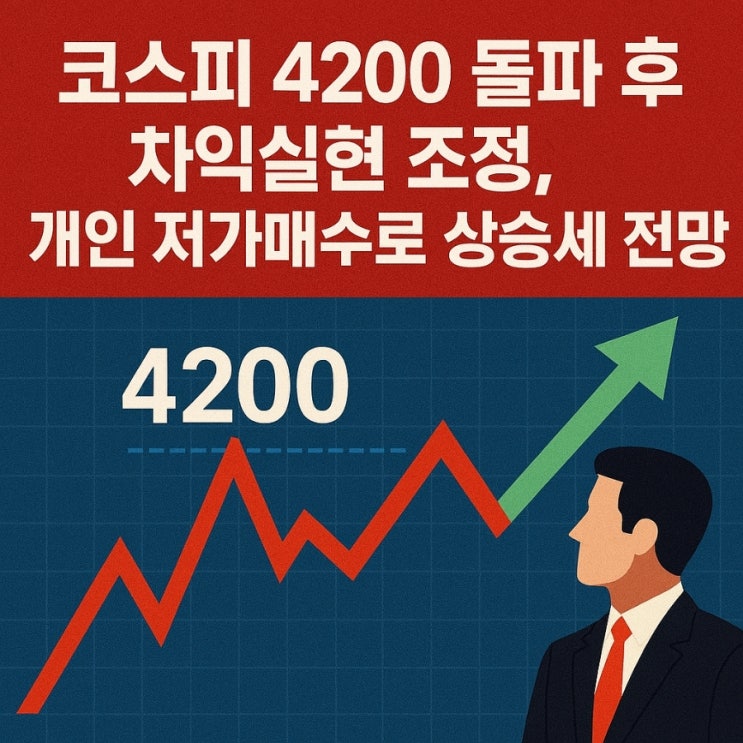  코스피 4200 돌파 후 차익실현 조정, 개인 저가매수로 상승세 전망
