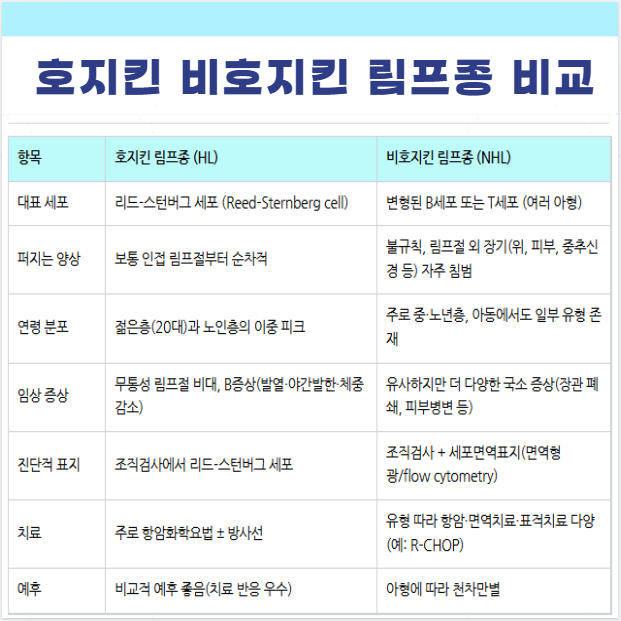 호지킨림프종 비호지킨림프종 차이점 비교