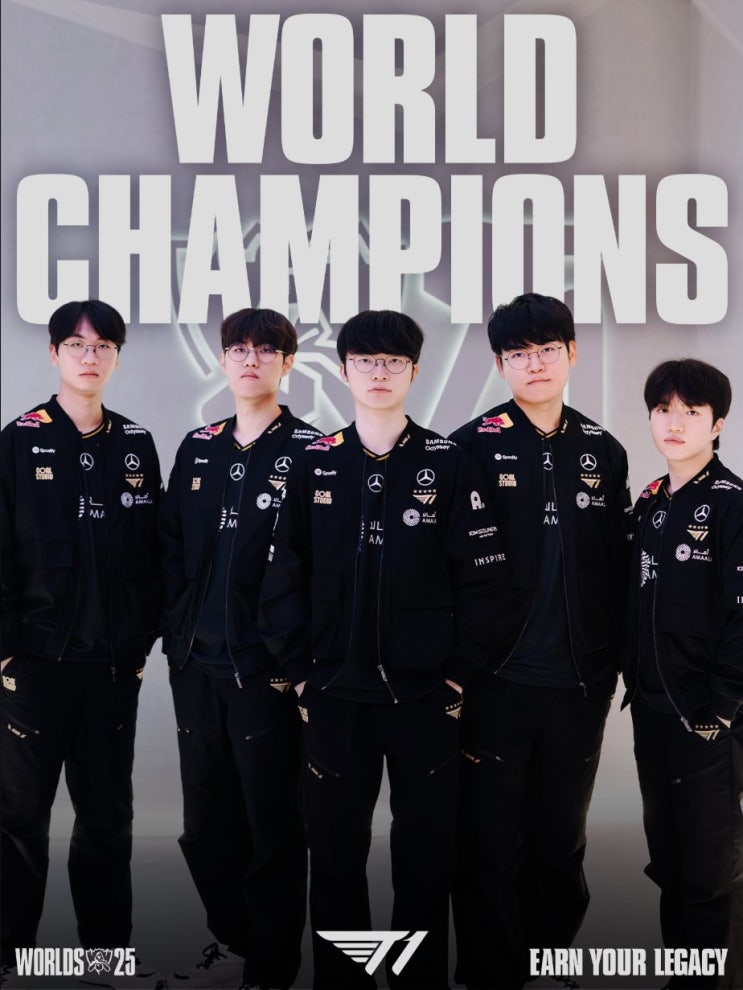  T1, 2025 롤드컵 우승으로 '쓰리핏'(3연송 우승) 대기록과 함께 통산 V6 달성!!