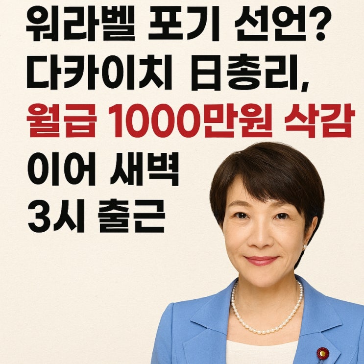  워라밸 포기 선언? 다카이치 日총리, 월급 1000만원 삭감 이어 새벽 3시 출근