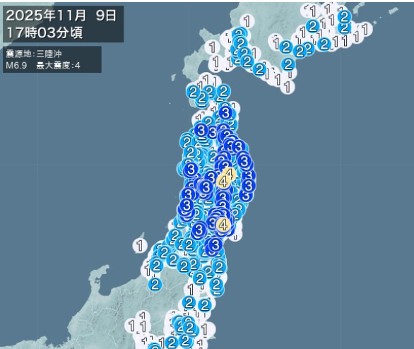 일본 <b>이와테현</b> 앞 바다 6.9 대지진 발생 및 대형 <b>쓰나미</b> 경보 발령