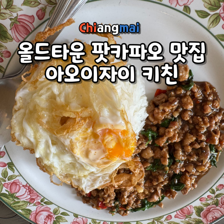  치앙마이 올드타운 캄빌리지 아오이자이 키친 팟카파오 맛집 위치 가격 추천메뉴 Gln 결제 가능