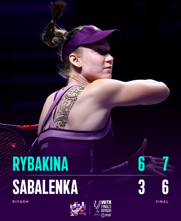 2025 WTA 파이널스 리바키나 여자 테니스 세계 랭킹 1위 <b>사발렌카</b> 꺾고....