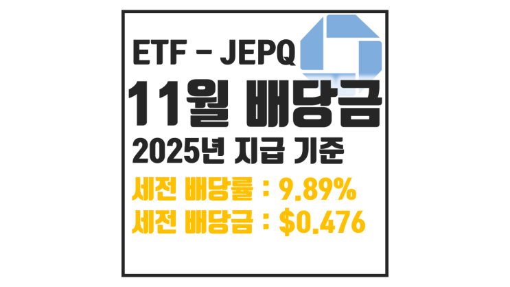  25년 11월 JEPQ 배당금 : 세전 9.89% $0.47553 / 세후 8.40% $0.40420