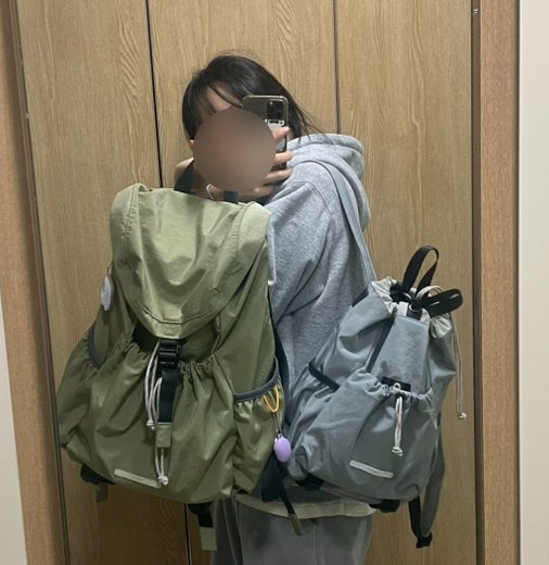 로우로우스트링미니백팩 그레이763&럭색백팩976 크기비교