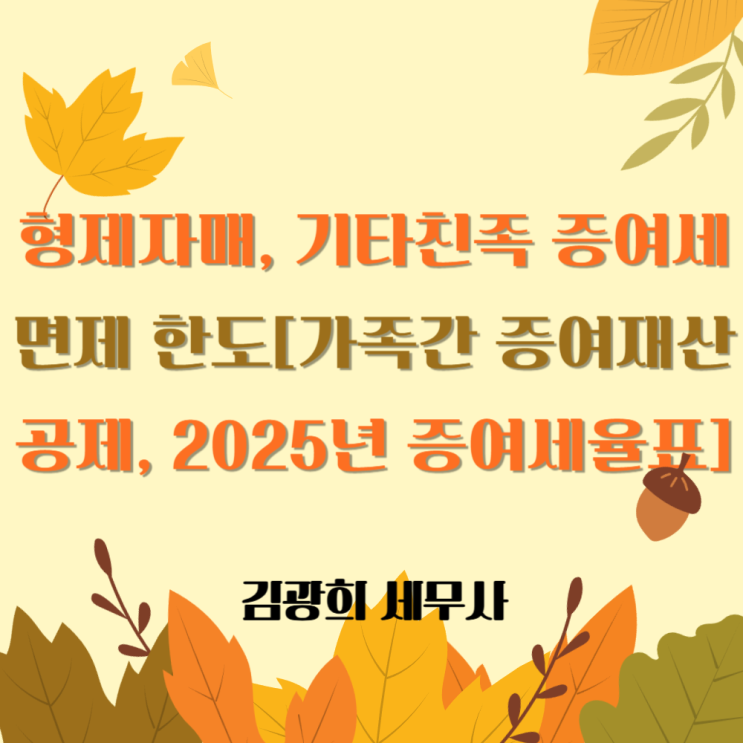 형제자매, 기타친족 증여세 면제 한도[가족간 증여재산공제, 2025년 증여세율표]