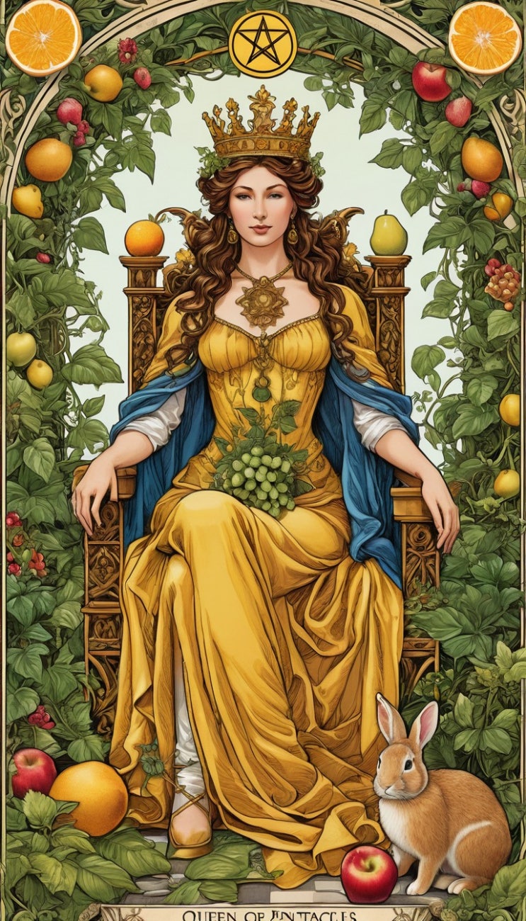 [타로카드 해석] 타로카드 펜타클 13번(Queen of Pentacles)을 알아보자