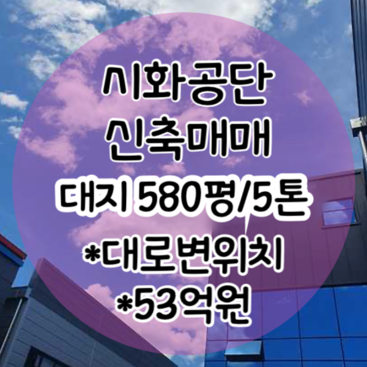  [시화공단 공장 매매] 대지 580평, 높은 층고의 신축공장, 대로변 위치의 진출입 원활 시화공단 부동산