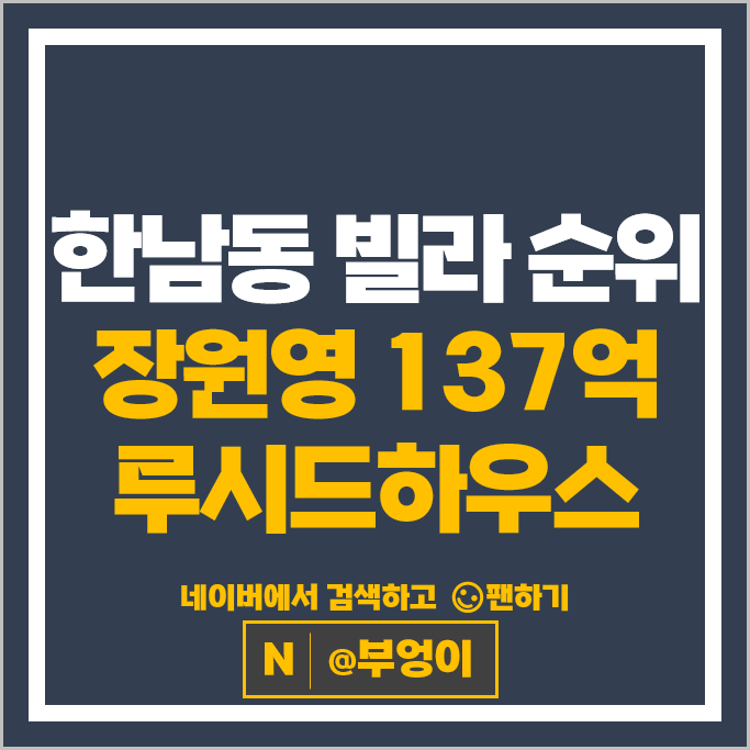 한남동 고급빌라 순위 : 장원영 용산 빌라 루시드하우스 137억 한남리버힐 시세