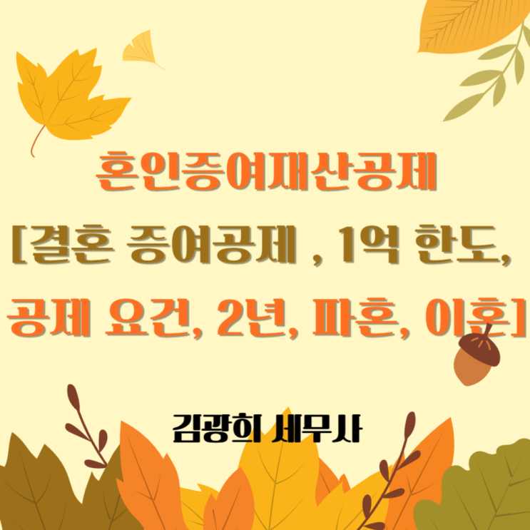 혼인증여재산공제[결혼증여공제 , 1억 한도, 공제 요건, 2년, 파혼, 이혼]
