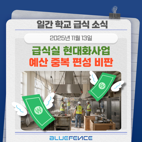 [학교급식소식] 급식실 현대화 사업 <b>예산</b> 중복 <b>편성</b> 비판