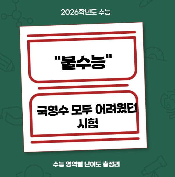  2026 수능 난이도? 국어 수학 영어 전 영역 어려운 '불수능'