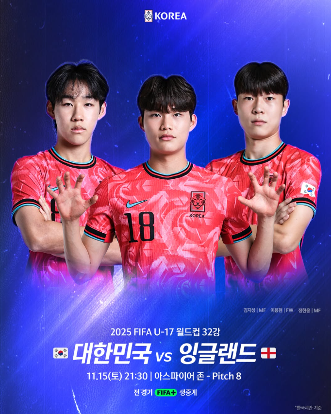 U17 월드컵 중계 방송 2025년 11월 15일 대한민국 잉글랜드... 