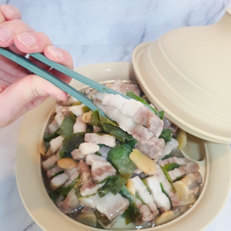  실리프랑 전자레인지 찜기 멀티쿠커로 만든 대파수육 레시피 삼겹살 수육 삶는법