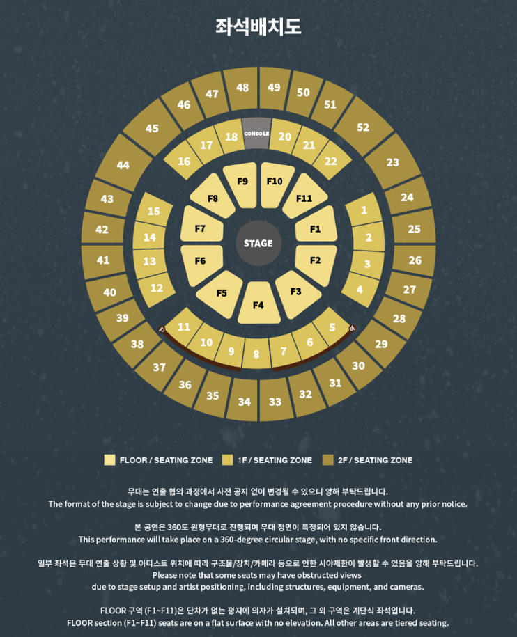 데이식스 연말 콘서트 360도 원형 무대 좌석 배치도, 일반예매 팬클럽 선예매 일정과 가격 정....