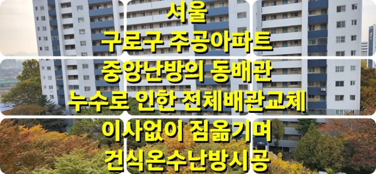 서울 중앙난방식의 아파트 동 배관 누수로 인한 이사 없이 짐 옮기며 바닥 배관 교체 건식 온수난방으로 냉 온수배관 전체 교체/성진 에너지