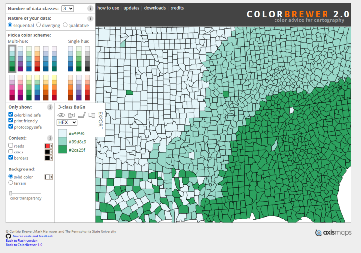  [알아보기] 시각화에 적합한 색깔 고르기(COLORBREWER 2.0)
