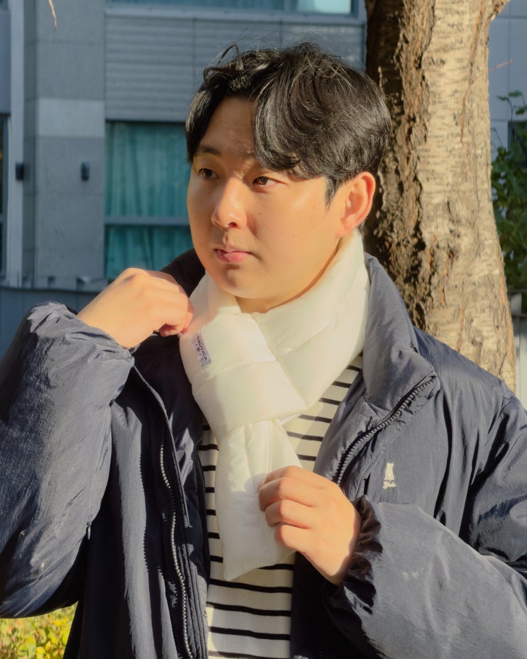  "겨우 200g.." 노티카 컴포터블 투톤 패딩 머플러, 남자 겨울 코디 추천