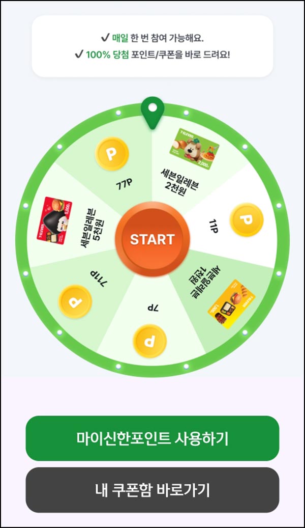  신한SOL 럭키세븐 룰렛 이벤트(랜덤 포인트등)즉당~12.21