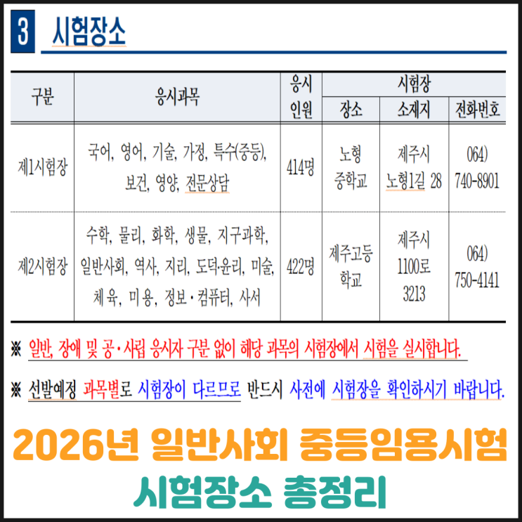  2026년 일반사회 중등임용시험 시험장소 총정리