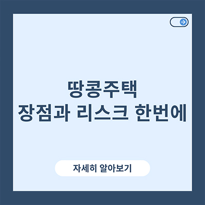  땅콩주택 장점과 리스크 한번에