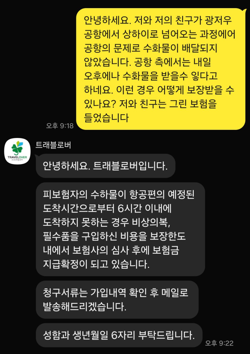 트래블로버(메리츠화재해상보험)수하물 지연 보상받기 & 보험 후기 (feat. 중국남방항공)