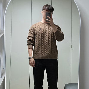 폴로 랄프로렌 남성 케이블 니트 스웨터 브라운 실착 리뷰 (175 기준 사이즈팁, 가격 할인)