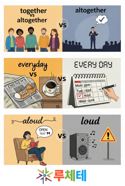 (감일영어학원) 루체테어학원 'together vs altogether', 'everyday vs every day', 'aloud vs loud' 의 차이를 ....