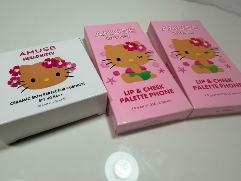 어뮤즈 태닝 헬로키티 한정 에디션 쿠션(0.5 페어 색상), 립 앤 치크 팔레트 폰(복숭아코랄, 베....
