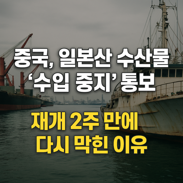 <b>중국</b>, <b>일본</b>산 <b>수산물</b> ‘수입 중지’ 통보! 재개 2주 만에 다시... 