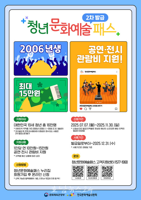  화순군, ‘청년문화예술패스’ 서둘러 신청하세요..11월 30일 발급 마감