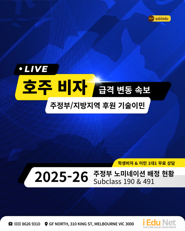  [호주유학이민] 2025-26 호주 주정부 노미네이션 배정 현황 | 기술이민 | 주정부후원 비자  190, 주정부후원 지방 비자 491 | 호주영주권