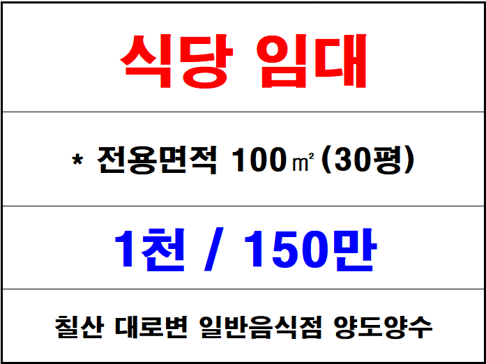  김해 칠산 상가 식당 임대, 화목동 4차선 대로변에 위치한 일반음식점 양도양수, 넓은 주차장 완비