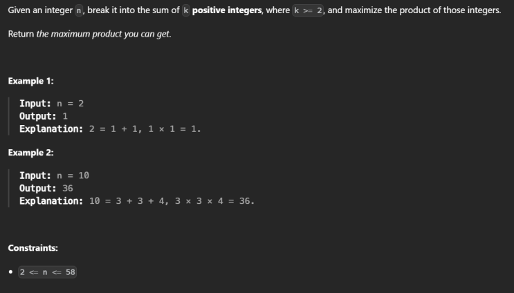  JAVA_LeetCode 343_Integer Break