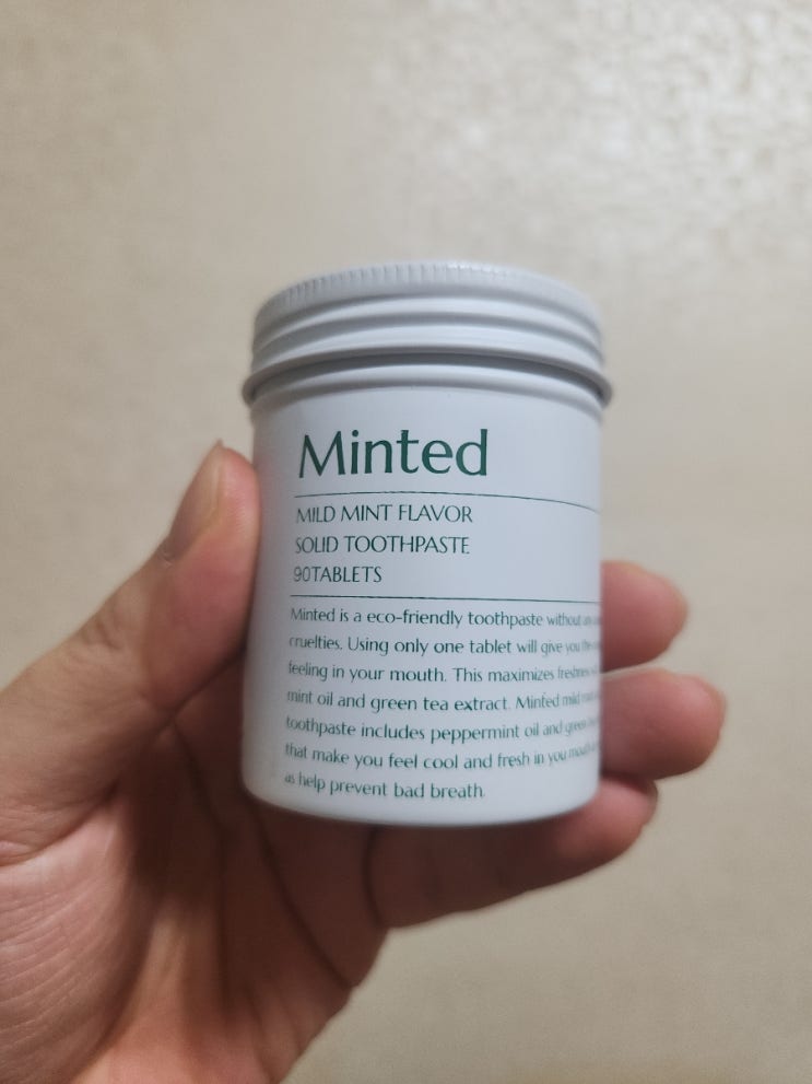  민티드 마일드 민트 고체치약 씹는치약 편하게 쓸 수있는 치약 아이템