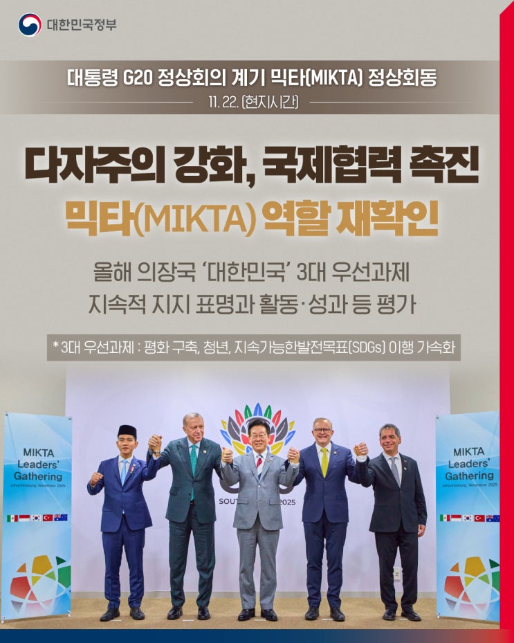 국제<b>협력</b> 촉진' 믹타(MIKTA) 역할 재확인 [<b>이재명 대통령</b> G20... 