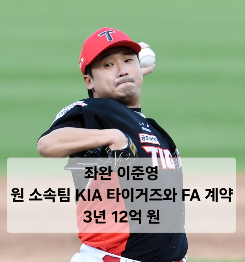 KIA 좌완 이준영, 원 소속팀과 3년 12억 FA 계약 체결