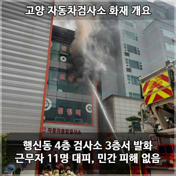 <b>고양 자동차</b> 정비·<b>검사소 화재</b>, 진압 중 40대 <b>소방관</b> 의식불명... 